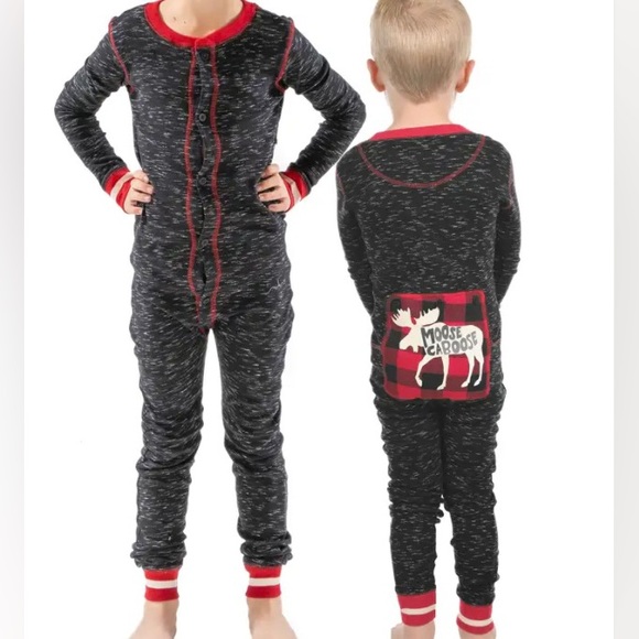 564. Lazy One Moose Caboose Kids Boys Onesie long sleeve cotton pajamas - Picture 3 of 11